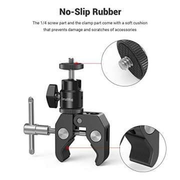 SmallRig Super Clamp Mount with Mini Ball Head Mount, Hot Shoe Adapter with 1/4 Screw for LCD Field Monitor, LED Lights, Flash, Microphone, for Gopro, for DJI Action 2, for Insta360