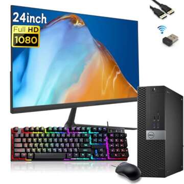 Dell Optiplex 5050 SFF PC Desktop Computer PC Setup, 24" New FHD Monitor, Intel Core i7-7700 3.6GHz ...