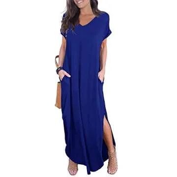 GRECERELLE Women Casual Sundresses Short Sleeve Shirt Dress Split Maxi Long Beach Dresses Travel Vac...