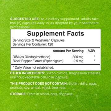DIM Supplement 300mg, 240 Caps, 4 Months Supply, Diindolylmethane DIM Plus Black Pepper Extract