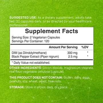 DIM Supplement 300mg, 240 Caps, 4 Months Supply, Diindolylmethane DIM Plus Black Pepper Extract