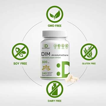 DIM Supplement 300mg, 240 Caps, 4 Months Supply, Diindolylmethane DIM Plus Black Pepper Extract
