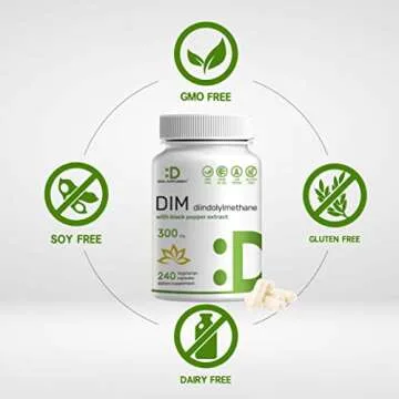 DIM Supplement 300mg, 240 Caps, 4 Months Supply, Diindolylmethane DIM Plus Black Pepper Extract