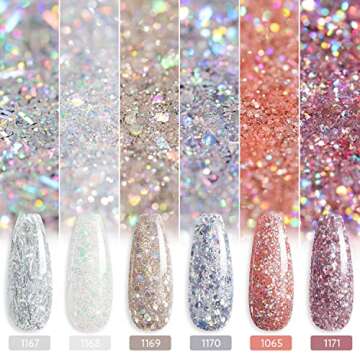 GAOY Glitter Inspire Gel Polish Kit Set, 6 Colors Including Pink Nude UV LED Soak Off Nail Polish Home DIY Manicure Nail Salon Varnish