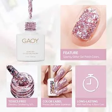 GAOY Glitter Inspire Gel Polish Kit Set, 6 Colors Including Pink Nude UV LED Soak Off Nail Polish Home DIY Manicure Nail Salon Varnish