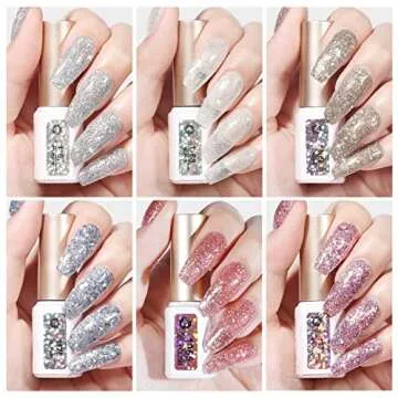 GAOY Glitter Inspire Gel Polish Kit Set, 6 Colors Including Pink Nude UV LED Soak Off Nail Polish Home DIY Manicure Nail Salon Varnish