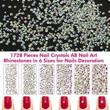 Rhinestones for Acrylic Nails, Thrilez 3318 Nail Diamonds Rhinestones Include 150 Pcs Multi Shapes Nail GemsJewels, 1728 Pcs AB Nail Crystals and 1440 micro crystals rhinestones for Nail Art Craft