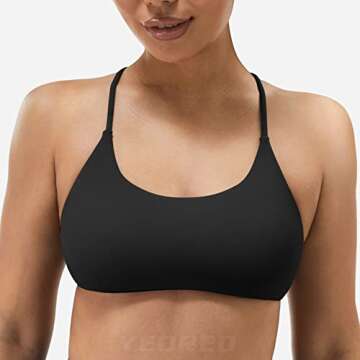 YEOREO Pearl Women's Sports Bra Strappy Criss Cross Back Bra Removable Padded Yoga Crop Top Black M