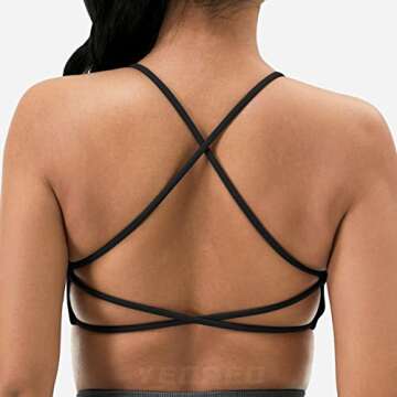 YEOREO Pearl Women's Sports Bra Strappy Criss Cross Back Bra Removable Padded Yoga Crop Top Black M