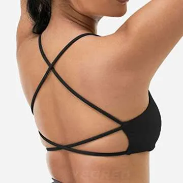 YEOREO Pearl Women's Sports Bra Strappy Criss Cross Back Bra Removable Padded Yoga Crop Top Black M