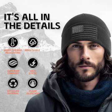 OUTDOOR SHAPING American Flag Fleece Watch Cap - Tactical Beanie for Men