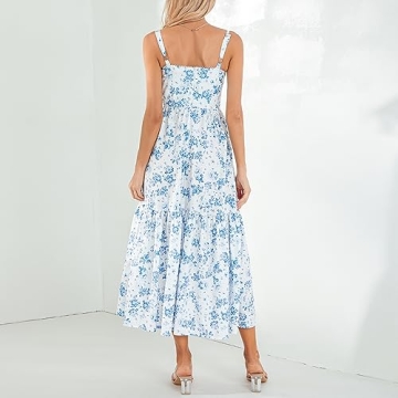 Women's Floral Maxi Dress Cottagecore Dress Summer Vintage Square Neck Split Boho Dress Midi Sundres...
