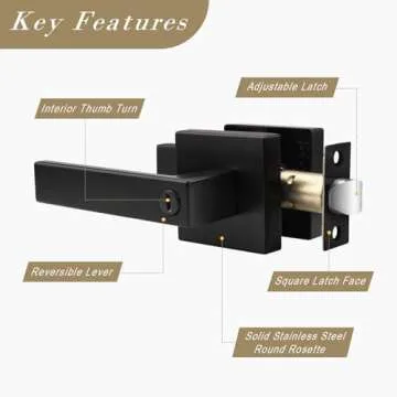 home improvement direct 10 Pack Privacy Door Lever, Keyless Interior Door Handle with Lock, Matte Black Heavy Duty Square Lock Set for Bedroom, Bathroom, Reversible for Right/Left Handed Doors