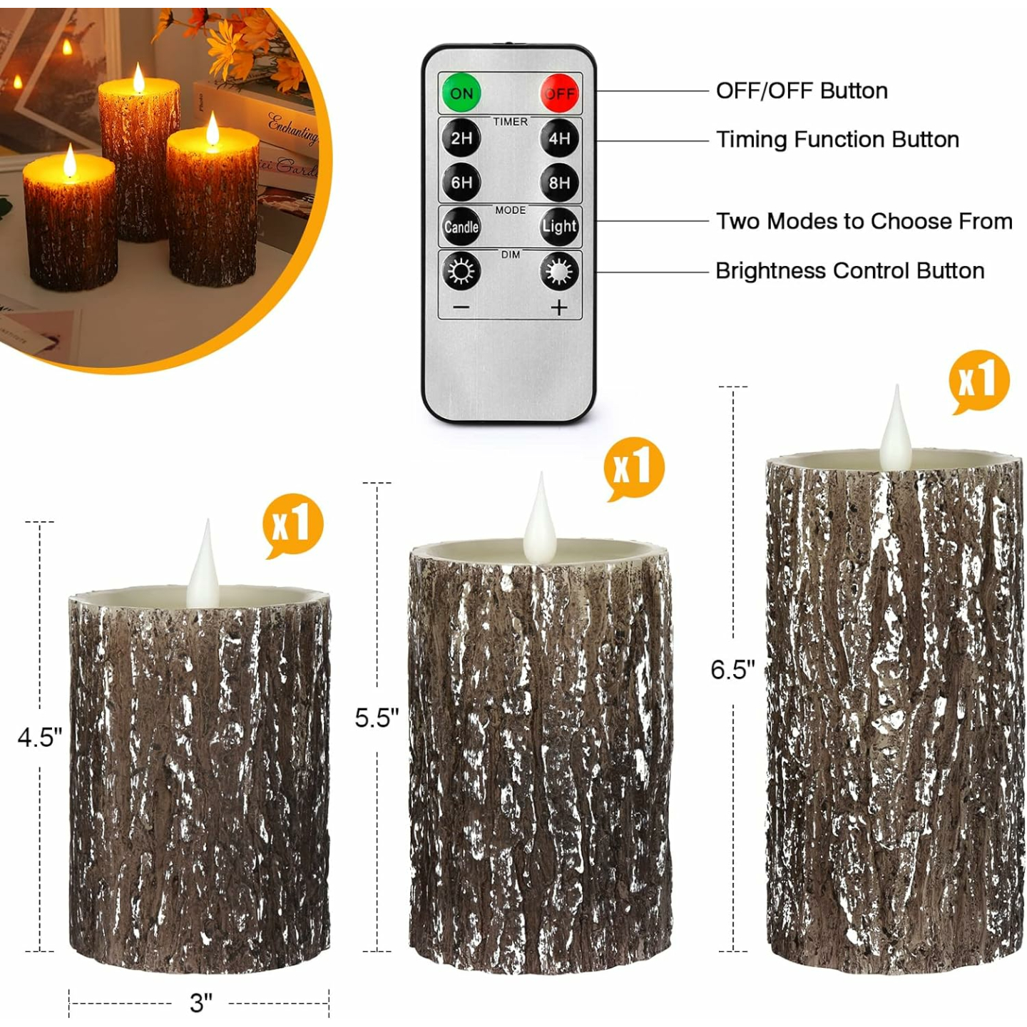 Flameless Pillar Candles with Remote Control Set