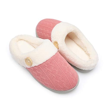 Chantomoo Womens Slipper Warm Comfy Memory Foam House Slippers Knitted Shoes Faux Fur Lined Anti-Ski...