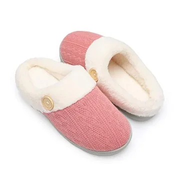 Chantomoo Womens Slipper Warm Comfy Memory Foam House Slippers Knitted Shoes Faux Fur Lined Anti-Ski...