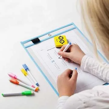 BONBELA Dry Erase Pockets 30 Pack - 10 x 13 Reusable Dry Erase Pocket Sleeves for Work & School Worksheets - Heavy Duty Clear Pocket Sleeves - Quickly Wipe to a Flawless Clean (Multicolor)