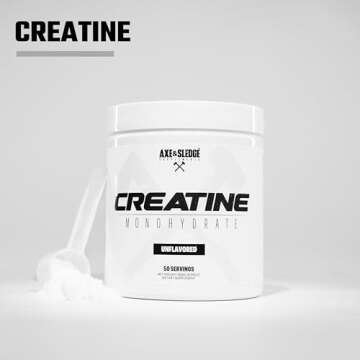 Axe & Sledge Supplements Basics Creatine, Enhances Strength, Increases Lean Body Mass, Boosts Performance, Unflavored, 50 Servings