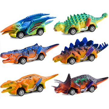 FFTROC Dinosaur Toys for Kids 3-5 Pull Back Cars 6 Pack - Monster Trucks Toys for 3 4 5 Year Old Boy...