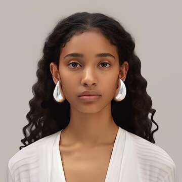 Chunky Gold Hoop Earrings for Women, Lightweight Waterdrop Hollow Open Hoops Tear Drop Silver Gold T...