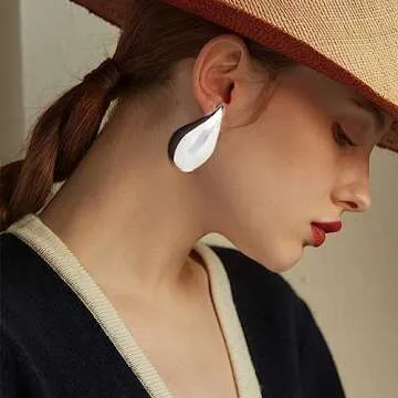 Chunky Gold Hoop Earrings for Women, Lightweight Waterdrop Hollow Open Hoops Tear Drop Silver Gold Trending Oversized Statement Style Earrings Hypoallergenic Gold Plated Earrings Fashion Jewelry for