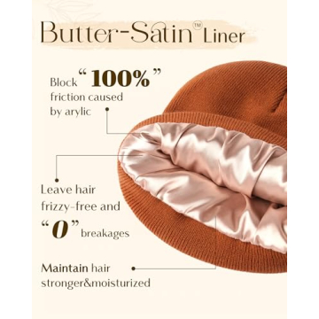 YANIBEST Womens Saitn Lined Knit Beanie Hat Acrylic Winter Hats for Women Men Silk Lining Soft Slouchy Warm Cuffed Beanie Hat Orange