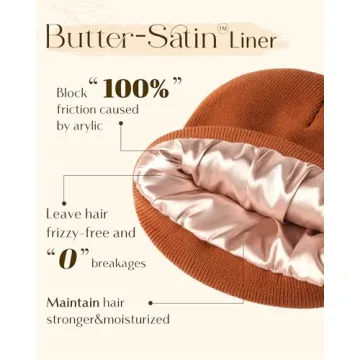 YANIBEST Womens Saitn Lined Knit Beanie Hat Acrylic Winter Hats for Women Men Silk Lining Soft Slouchy Warm Cuffed Beanie Hat Orange