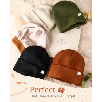 YANIBEST Womens Saitn Lined Knit Beanie Hat Acrylic Winter Hats for Women Men Silk Lining Soft Slouchy Warm Cuffed Beanie Hat Orange