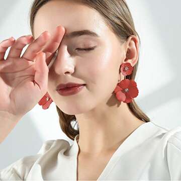 Chic Metal Poppy Flower Dangle Earrings for Women