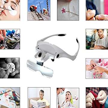 Lighted Head Magnifying Glasses Headset with Light, Headband Magnifier Hands-Free Loupe Visor for Cl...