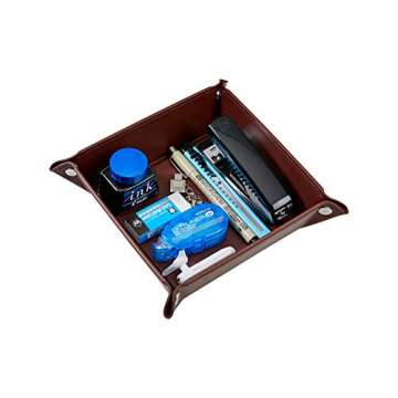 OARIE Leather Valet Tray for Men - Catchall Tray with Key Wallet, Coin Box - Brown