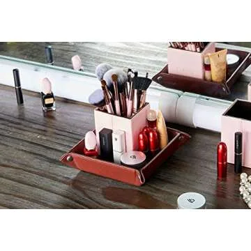 OARIE Leather Valet Tray for Men - Catchall Tray with Key Wallet, Coin Box - Brown