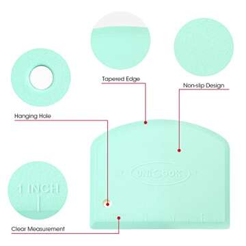 Unicook Dough Scraper Cutter, Flexible Plastic Bench Scraper for Baking Pizza/Pastry/Cake, Multipurpose Baking Tools with Measuring Scale, 2 Pack