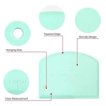 Unicook Dough Scraper Cutter, Flexible Plastic Bench Scraper for Baking Pizza/Pastry/Cake, Multipurpose Baking Tools with Measuring Scale, 2 Pack