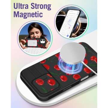 Buleens for iPhone 16 Case 6.1 Inch - with Ring Stand & Camera Cover Aesthetic Cute Designed for Women Girls Girly Pretty Kawaii Cherry Unique Teen Phone Case for iPhone 16 Compatible with Magsafe