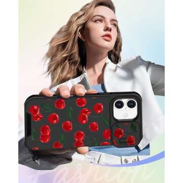 Buleens for iPhone 16 Case 6.1 Inch - with Ring Stand & Camera Cover Aesthetic Cute Designed for Women Girls Girly Pretty Kawaii Cherry Unique Teen Phone Case for iPhone 16 Compatible with Magsafe