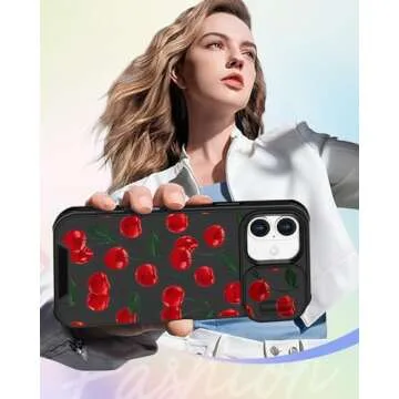 Buleens for iPhone 16 Case 6.1 Inch - with Ring Stand & Camera Cover Aesthetic Cute Designed for Women Girls Girly Pretty Kawaii Cherry Unique Teen Phone Case for iPhone 16 Compatible with Magsafe