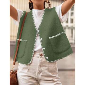 ZESICA Womens Sleeveless Sweater Vest V Neck Knit Button Down Shirts Casual Loose Crop Tank Tops,Arm...