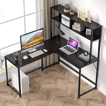 LITTLE TREE Space-Saving L-Shaped Desk with Hutch