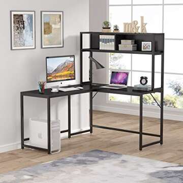 LITTLE TREE Space-Saving L-Shaped Desk with Hutch