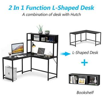 LITTLE TREE Space-Saving L-Shaped Desk with Hutch