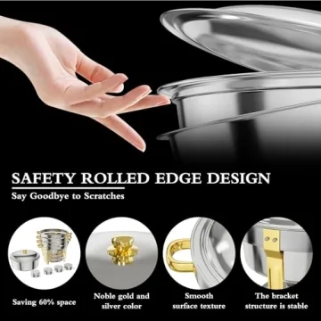 Chafing Dishes for Buffet 4 Pack, 6QT Round Chafing Dishes for Buffet [Elegant Gold and Silver Colors] Stainless Steel Chafing Dish Buffet Set for Any Party