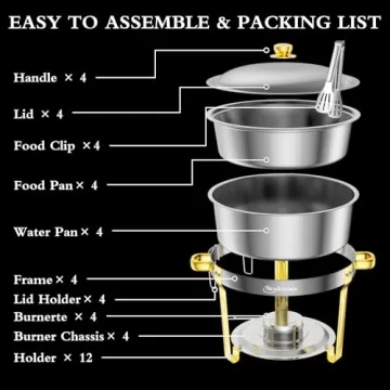 Chafing Dishes for Buffet 4 Pack, 6QT Round Chafing Dishes for Buffet [Elegant Gold and Silver Colors] Stainless Steel Chafing Dish Buffet Set for Any Party