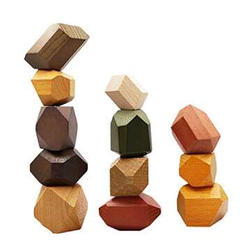 TITAKING Natural Wooden Blocks Stacking Game - 12PCS Educational Puzzle Toy