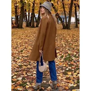 ANRABESS Women's Cardigans Sweater 2024 Casual Lapel Open Front Knit Warm Wool Coatigan Jacket Long Blazer Coat Caramel Small
