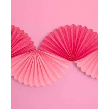 xo, Fetti Pink Paper Fan Garland - 6 Ft. | 3D Bachelorette Party Decorations, Birthday Party Supplies, Pink Preppy HBD, Baby Shower