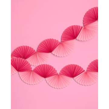 xo, Fetti Pink Paper Fan Garland - 6 Ft. | 3D Bachelorette Party Decorations, Birthday Party Supplies, Pink Preppy HBD, Baby Shower