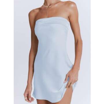 Realtix Womens Satin Silk Backless Strapless Mini Dress Sexy Low Back Tube Club Party Dress for Women Blue