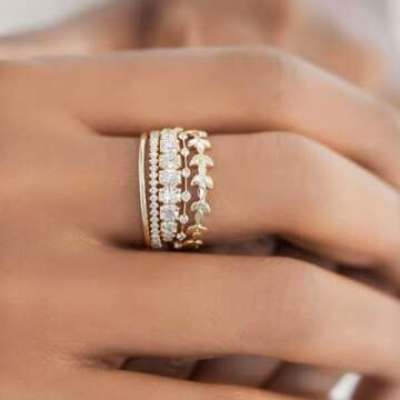 FUNEIA Stackable Gold Rings for Women Non Tarnish Trendy Dainty 14K Gold Plated Stacking Cubic Zirco...