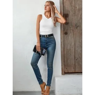 LOLONG Tank Top for Women High Neck Ribbed Sleeveless Shirts White